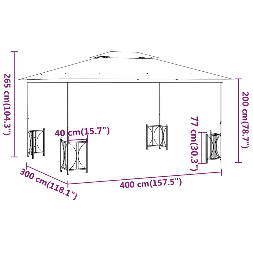 vidaXL Altán s bočními stěnami a dvojitou střechou 3 x 4 m krémový