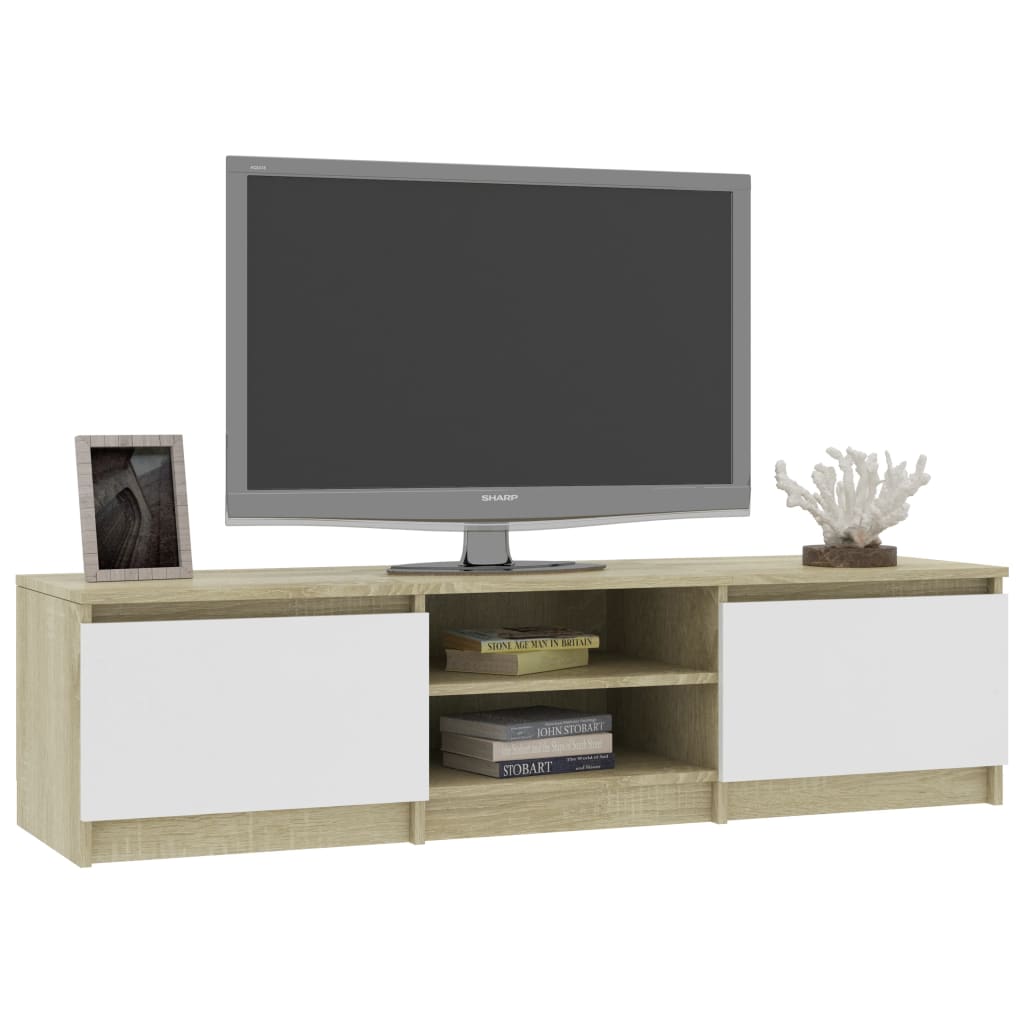 vidaXL TV stolek bílý a dub sonoma 140 x 40 x 35,5 cm dřevotříska