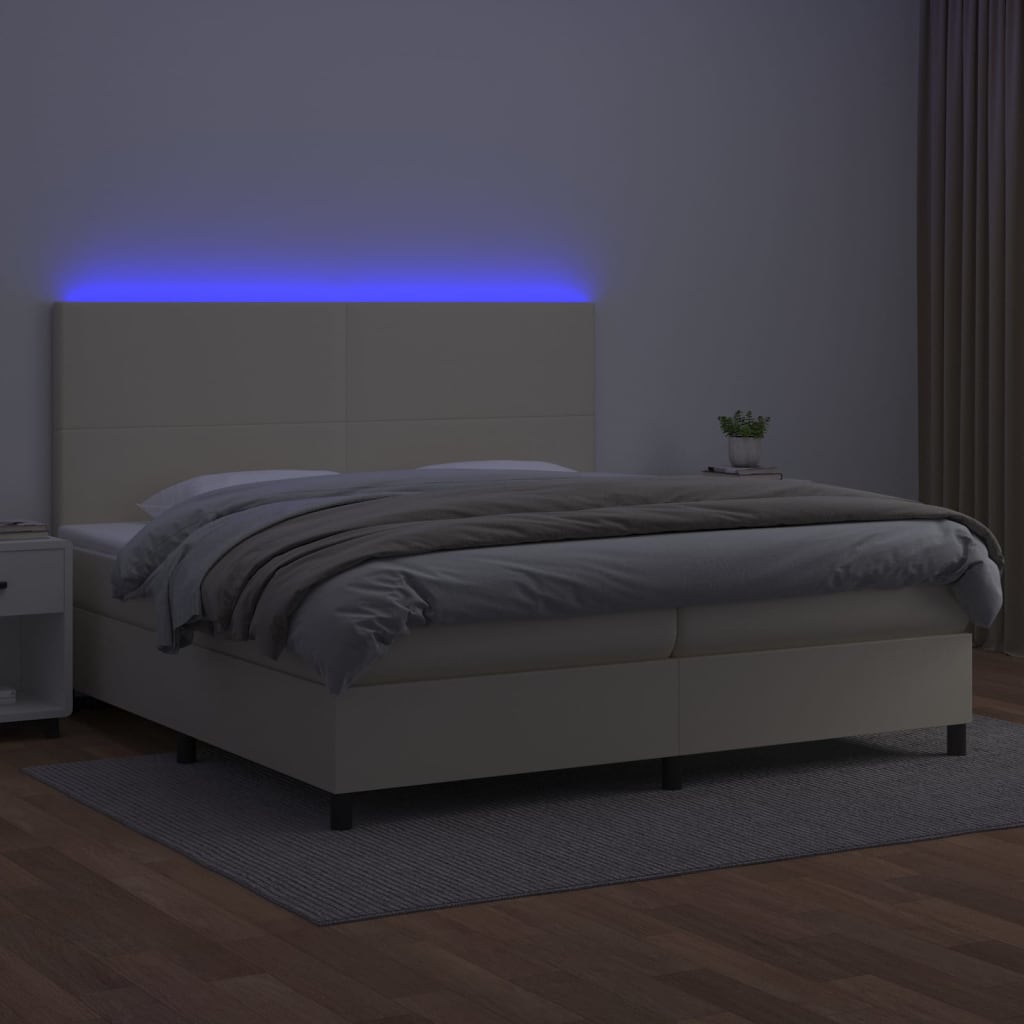 vidaXL Box spring postel s matrací a LED krémová 200x200 cm umělá kůže