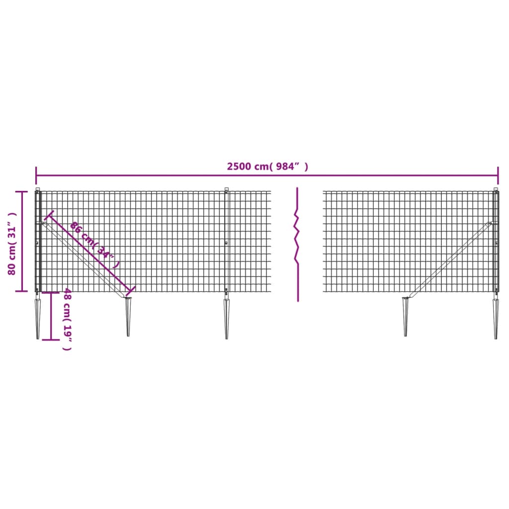vidaXL Drátěný plot s kotevními hroty antracitový 0,8 x 25 m
