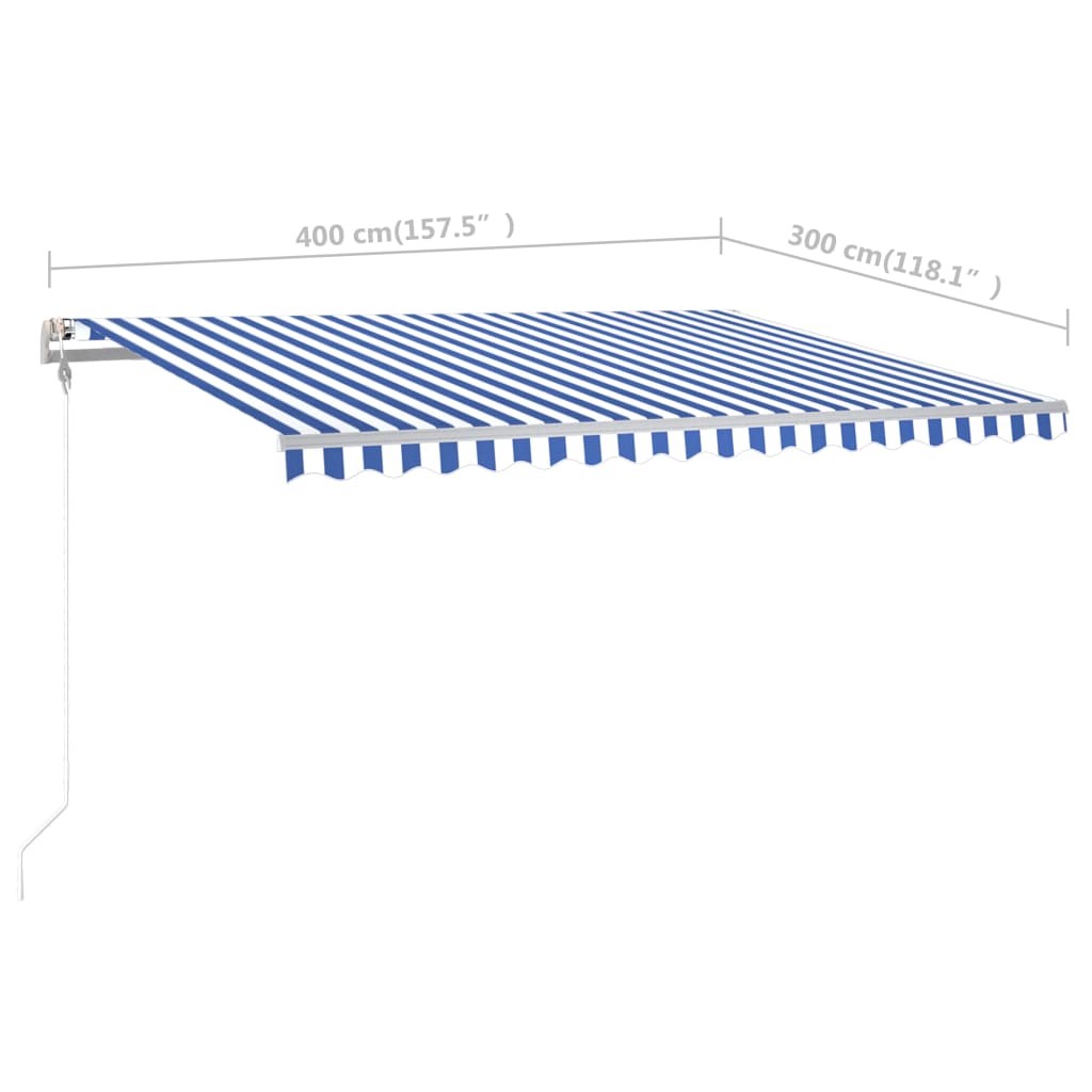 vidaXL Ručně zatahovací markýza se sloupky 4 x 3 m modrobílá