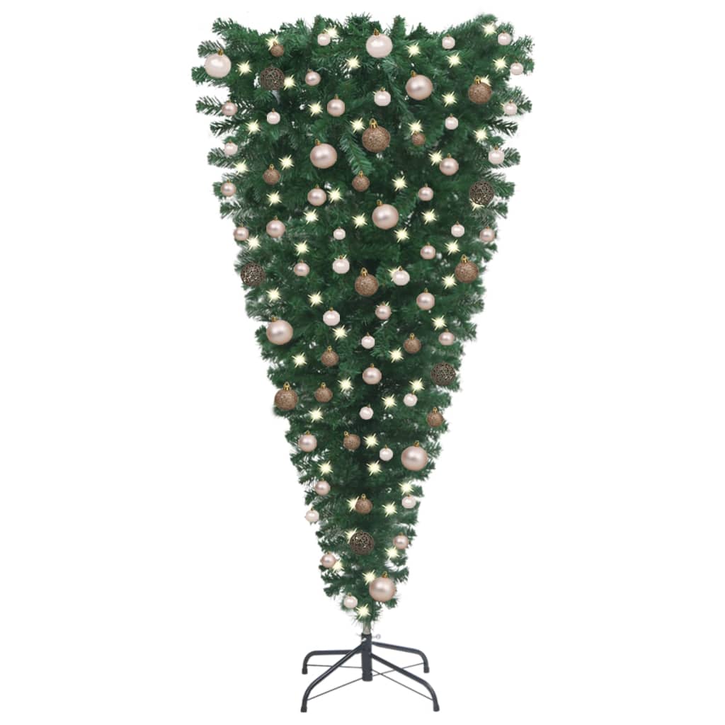 vidaXL Obrácený umělý vánoční stromek s LED a sadou koulí 240 cm