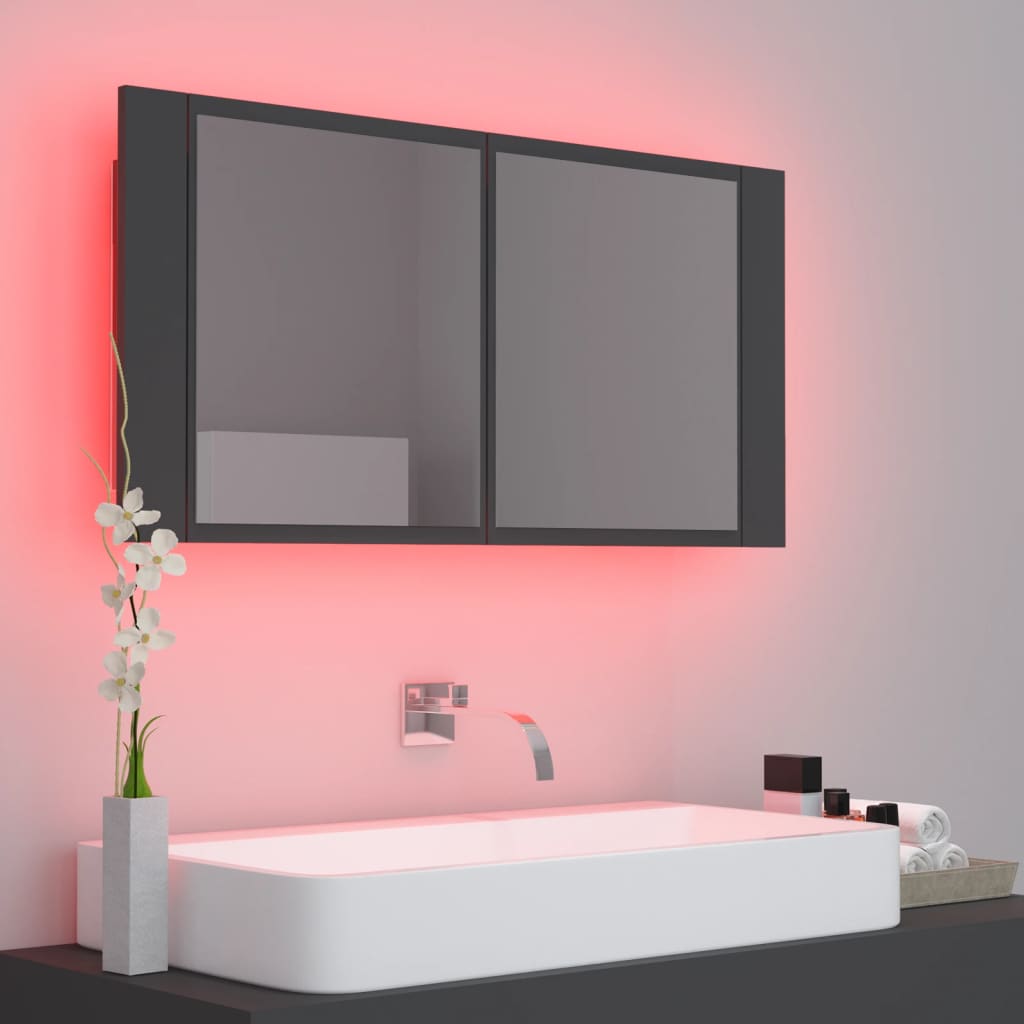 vidaXL LED koupelnová skříňka se zrcadlem šedá 90 x 12 x 45 cm akryl