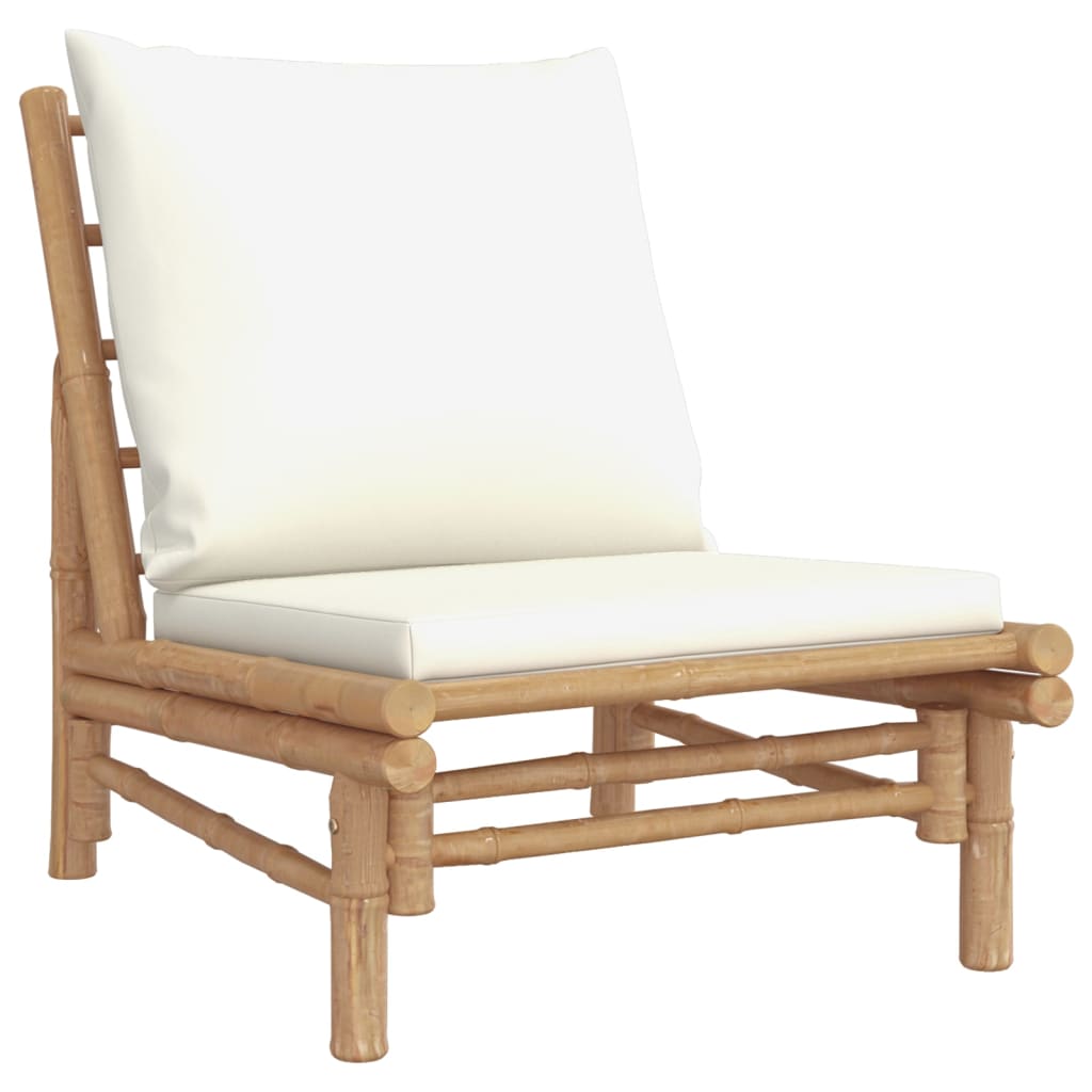 vidaXL 4dílná zahradní sedací souprava krémově bílé podušky bambus