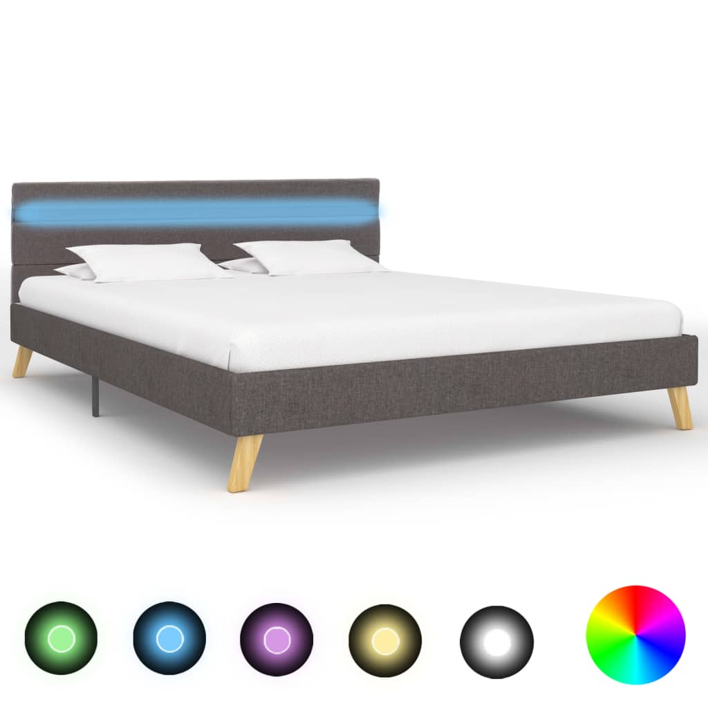 vidaXL Rám postele s LED světlem světle šedý textil 160 x 200 cm