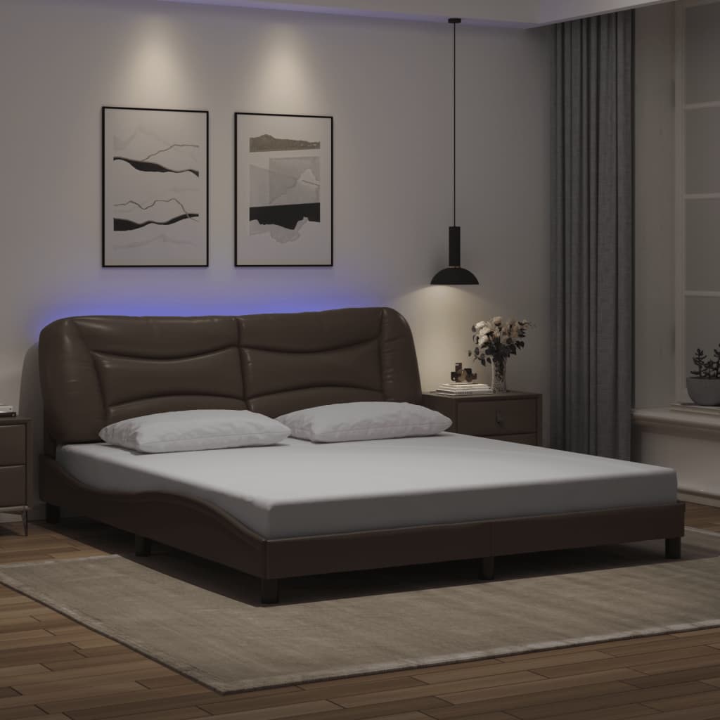 vidaXL Rám postele s LED osvětlením hnědý 180 x 200 cm umělá kůže