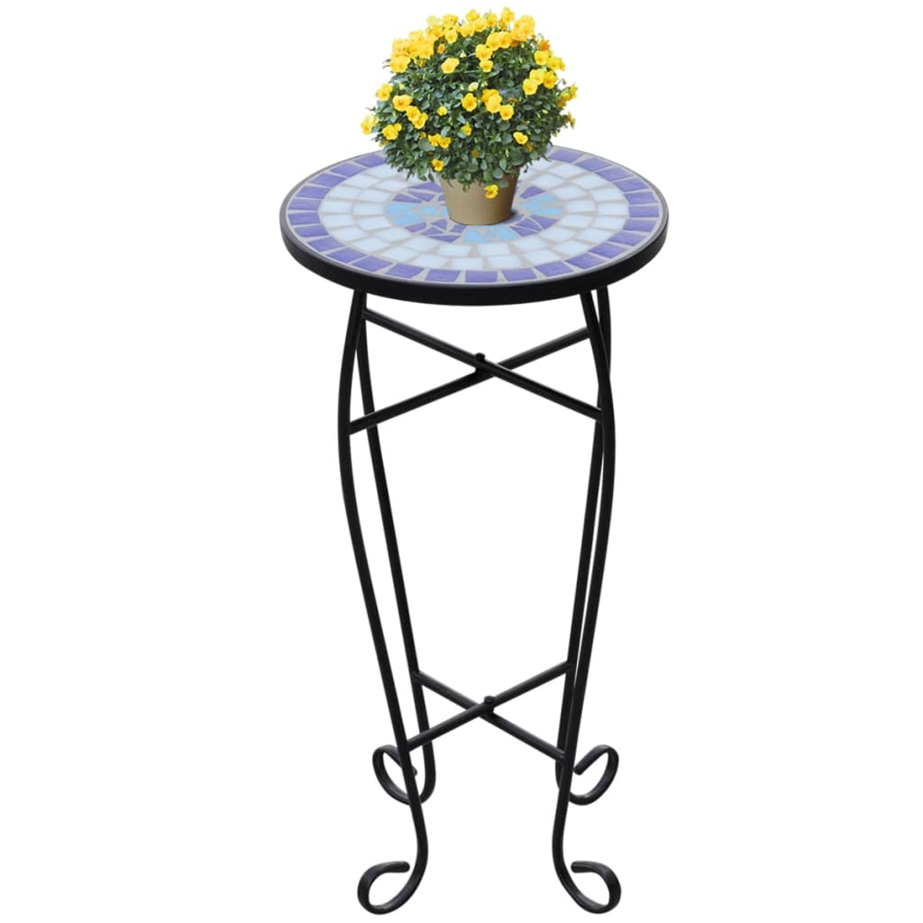 Mozaikový stolek na květiny modrý a bílý