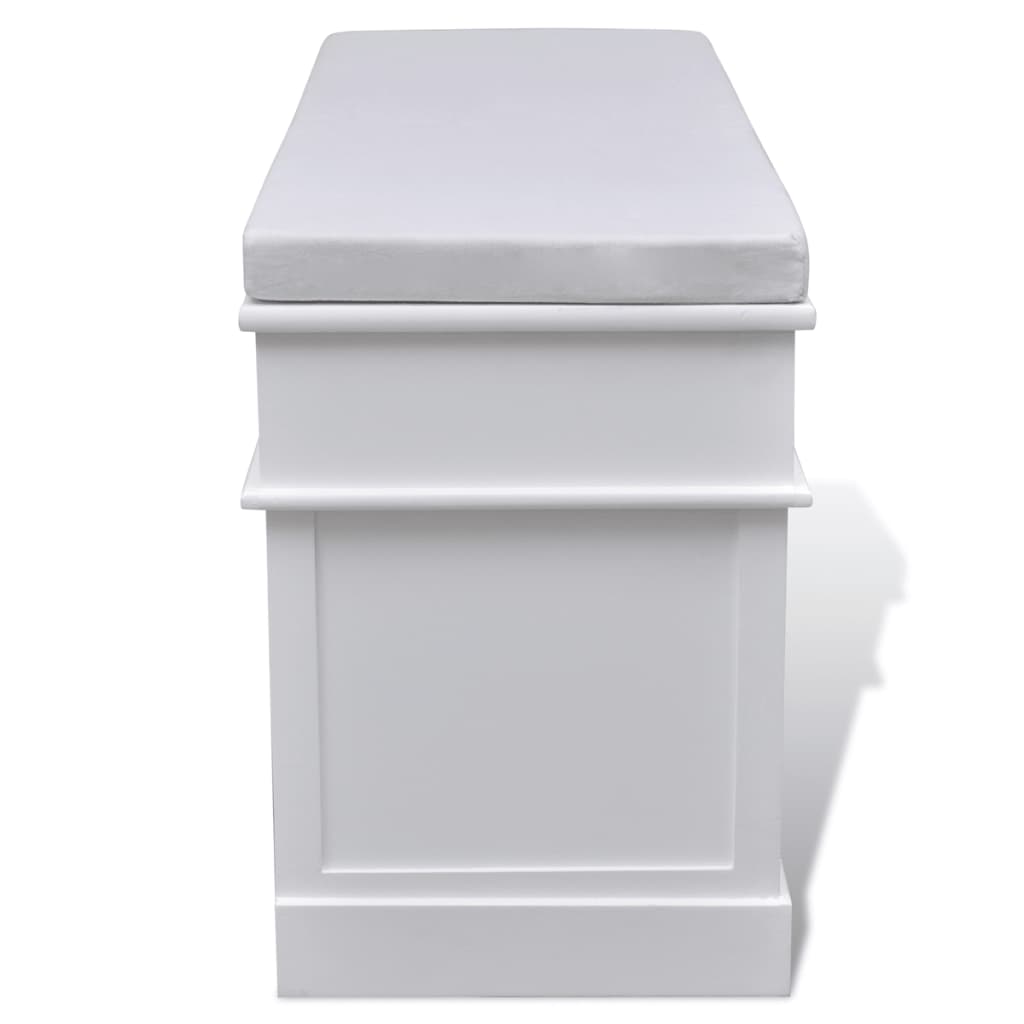 Bílá skladovací lavice s polštářem 2 zásuvky 3 krabice