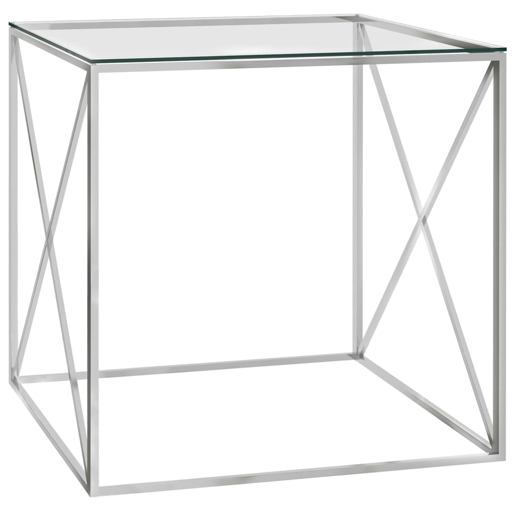 vidaXL Konferenční stolek stříbrný 55x55x55 cm nerezová ocel a sklo