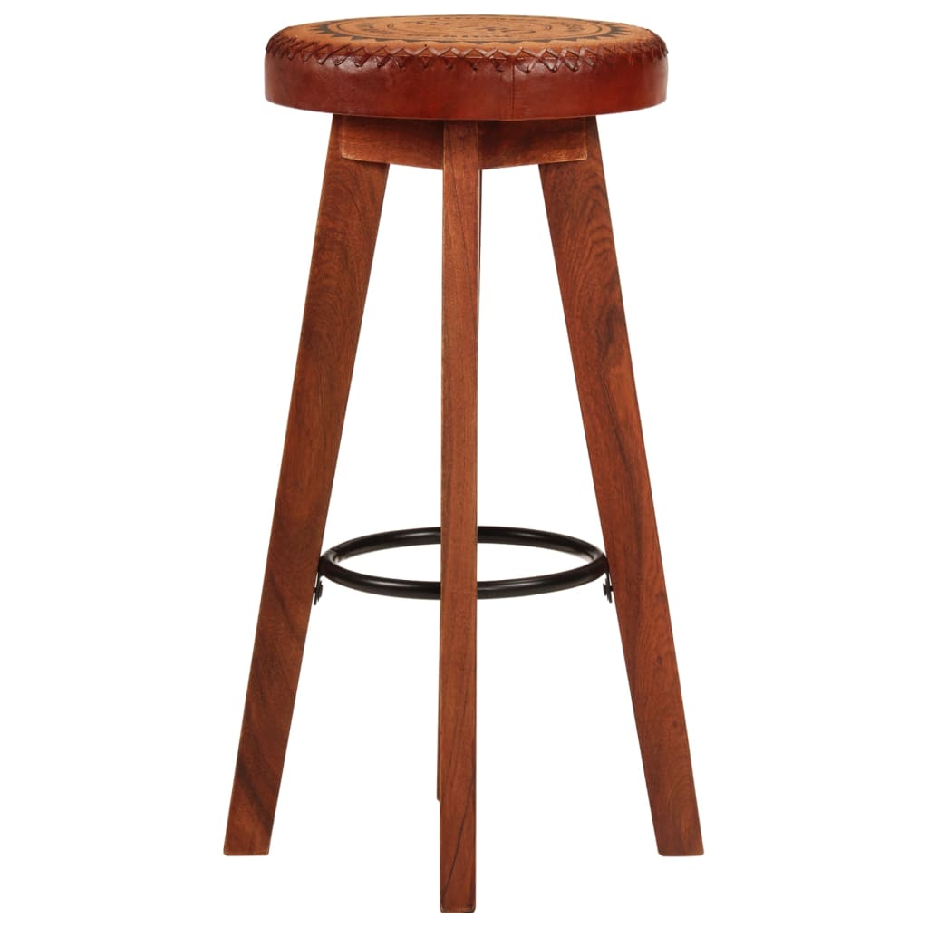 vidaXL Barové stoličky 2 ks pravá kůže a masivní akáciové dřevo
