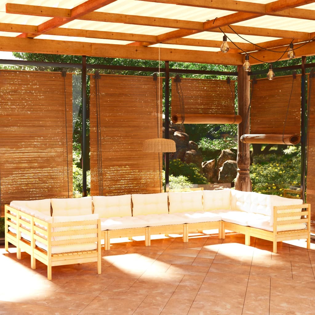 vidaXL 10dílná zahradní sedací souprava s krémovými poduškami borovice