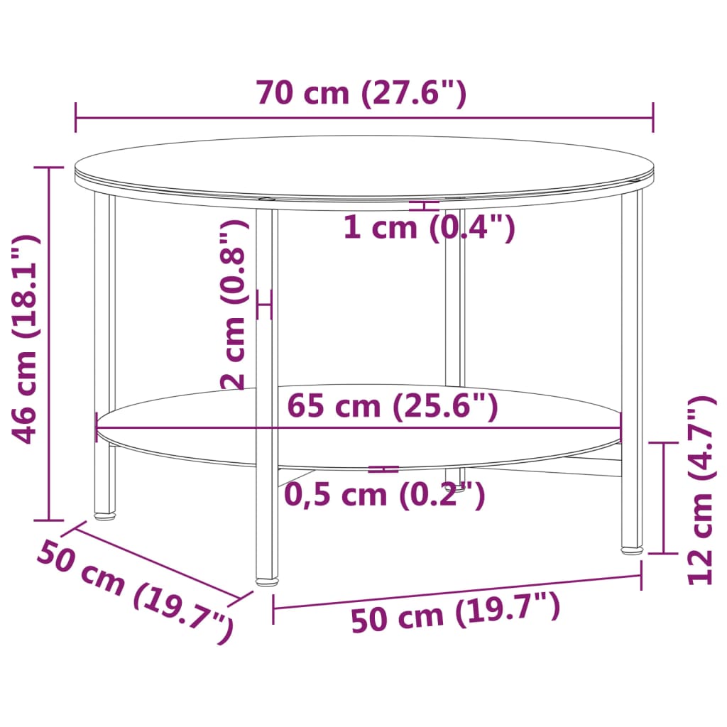 vidaXL Čajový stolek černý a průhledný 70 cm tvrzené sklo