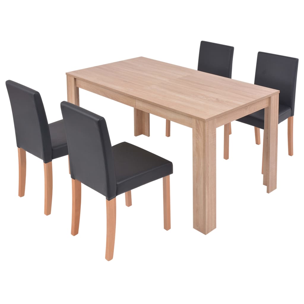 vidaXL Jídelní stůl a židle 5dílná sada umělá kůže a dub černá