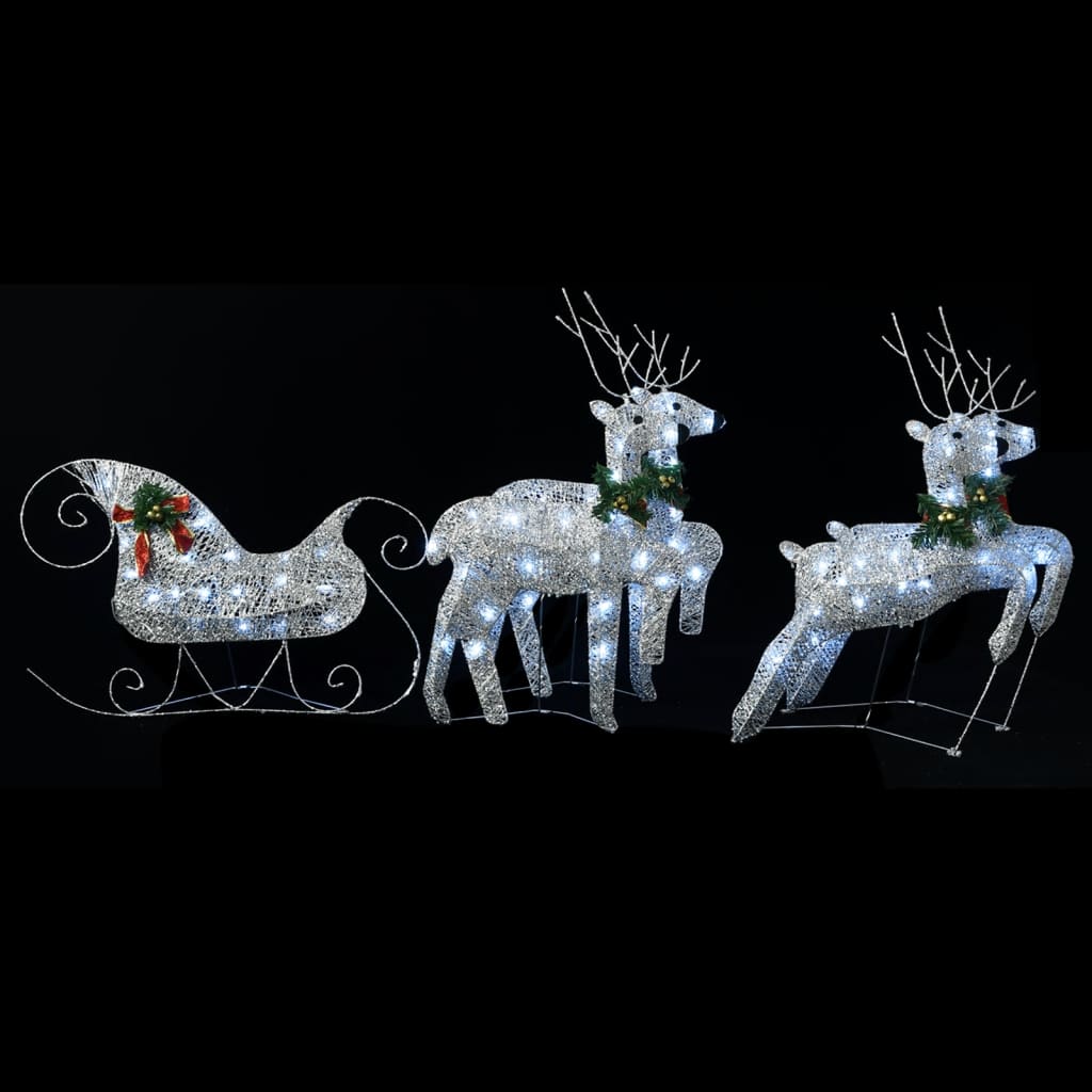 vidaXL Vánoční dekorace sobi se sáněmi 100 LED diod venkovní stříbrní
