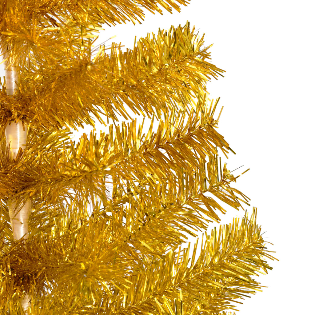 vidaXL Umělý vánoční stromek s LED a sadou koulí zlatý 210 cm PET