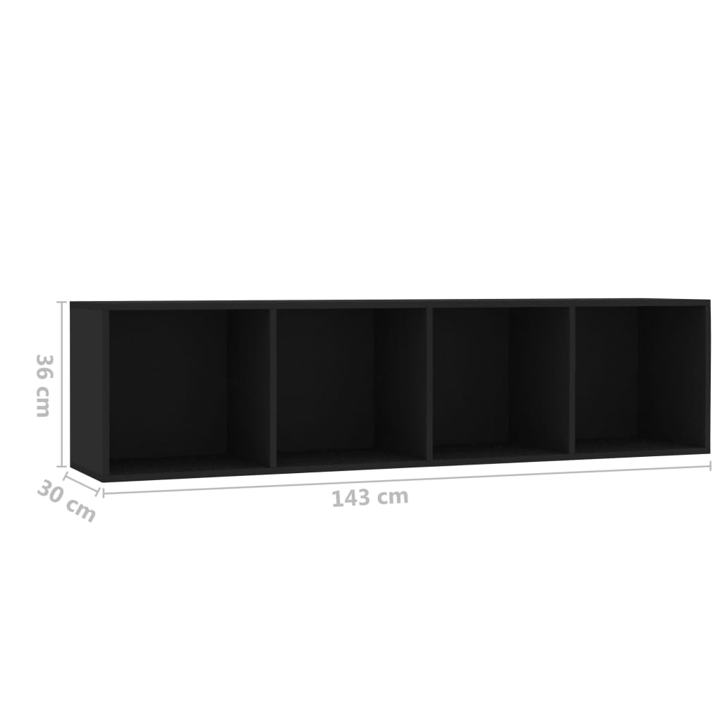 vidaXL Knihovna/TV skříňka černá 143 x 30 x 36 cm