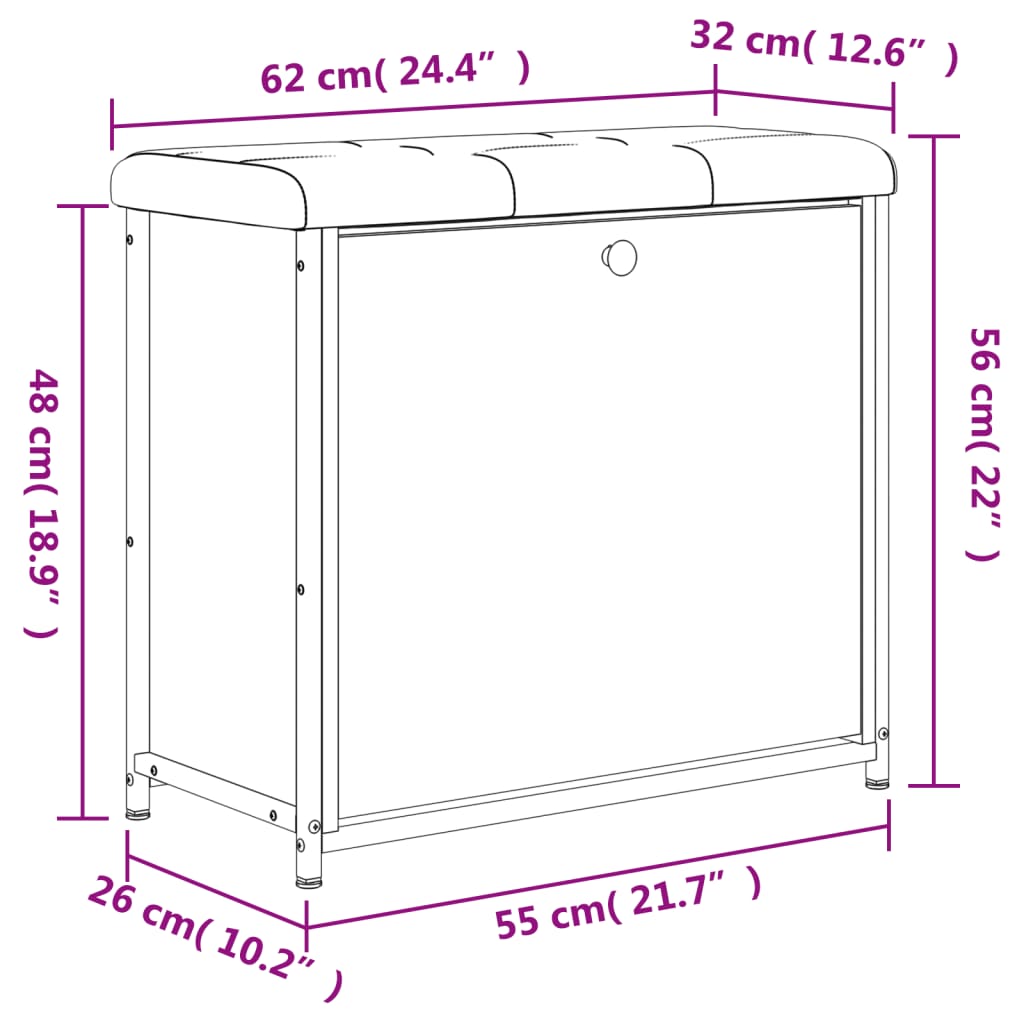 vidaXL Botníková lavice s výklopnou zásuvkou šedá sonoma 62x32x56 cm
