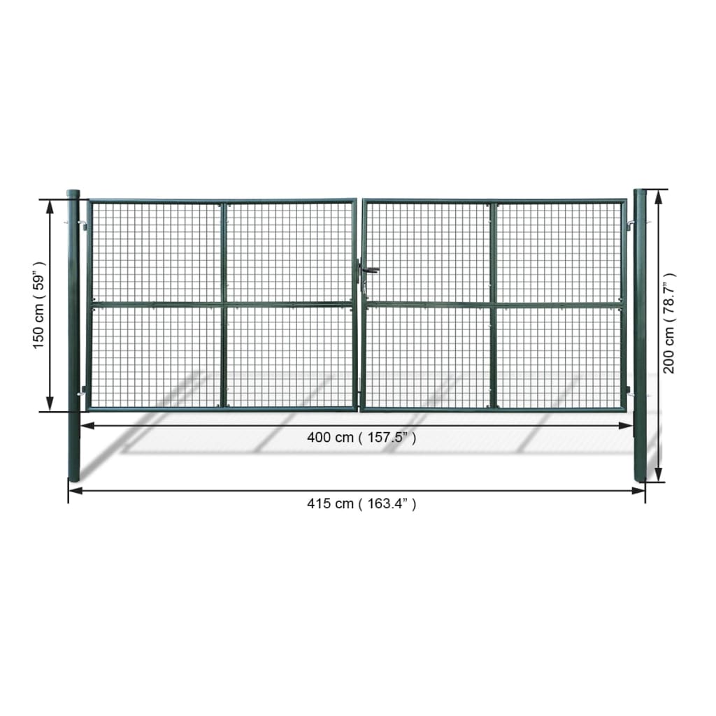 vidaXL Zahradní plotová branka 415 x 200 cm / 400 x 150 cm ocel zelená