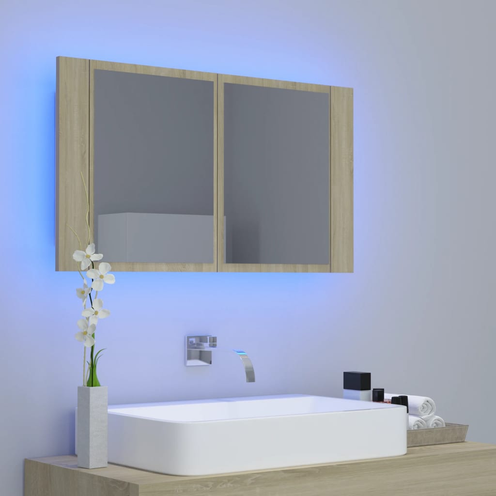 vidaXL LED koupelnové zrcadlo dub sonoma 80 x 12 x 45 cm akrylové