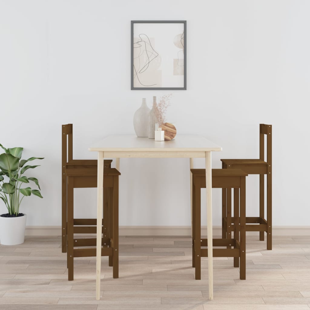 vidaXL 4dílná sada barových židlí medově hnědá masivní borové dřevo