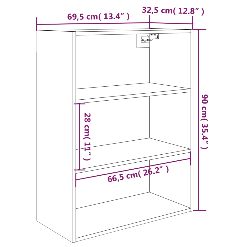 vidaXL Závěsná nástěnná skříňka bílá 69,5 x 32,5 x 90 cm