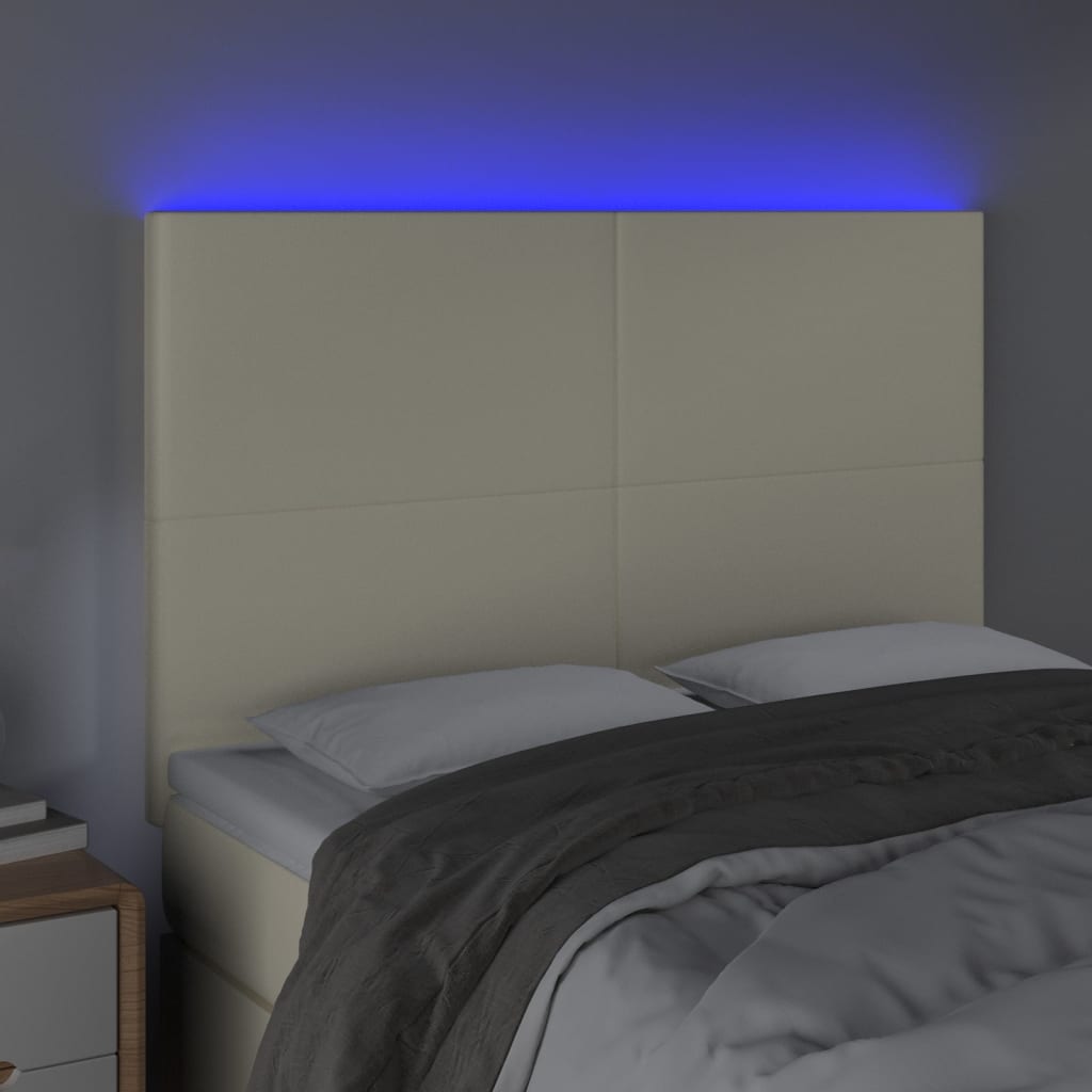vidaXL Čelo postele s LED krémové 144x5x118/128 cm umělá kůže