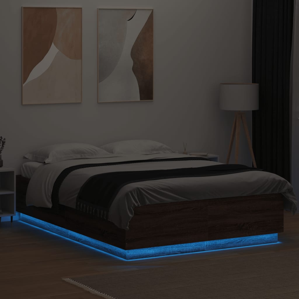 vidaXL Rám postele s LED osvětlením hnědý dub 120 x 200 cm kompozit