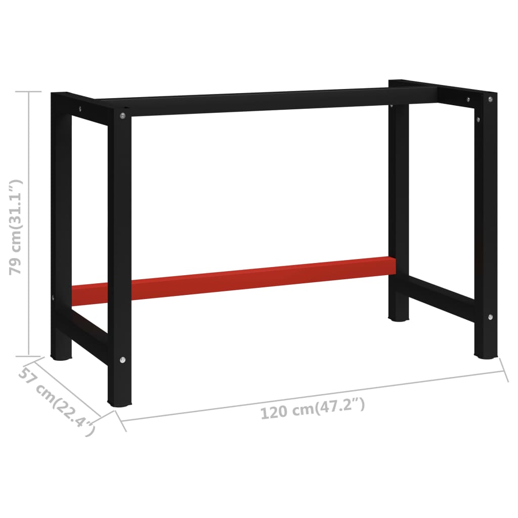 vidaXL Kovový rám pracovního stolu 120 x 57 x 79 cm černá a červená