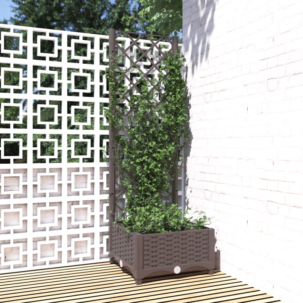 vidaXL Zahradní truhlík s treláží hnědý 40 x 40 x 121,5 cm PP