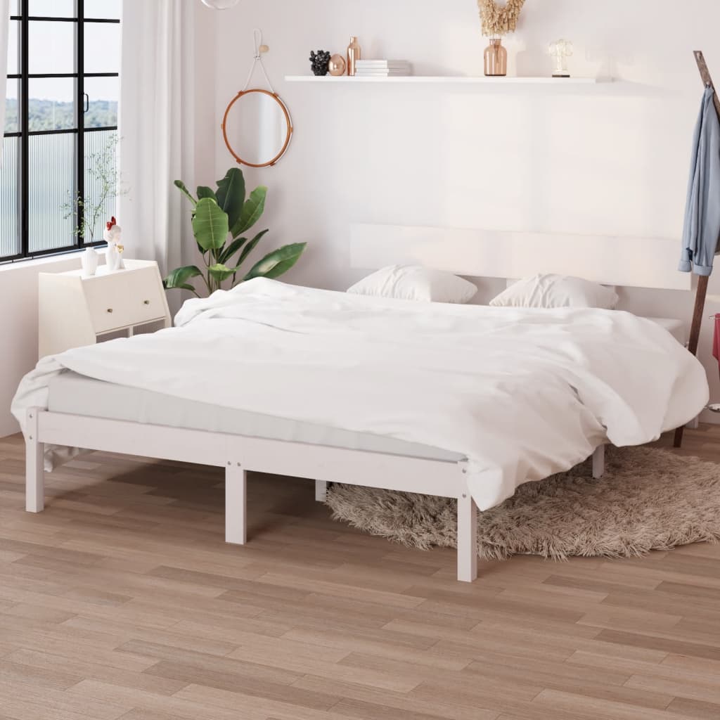 vidaXL Rám postele bílý masivní borovice 135 x 190 cm UK Double