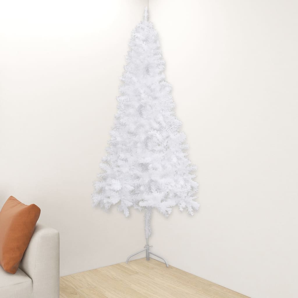 vidaXL Rohový umělý vánoční stromek s LED osvětlením bílý 180 cm PVC