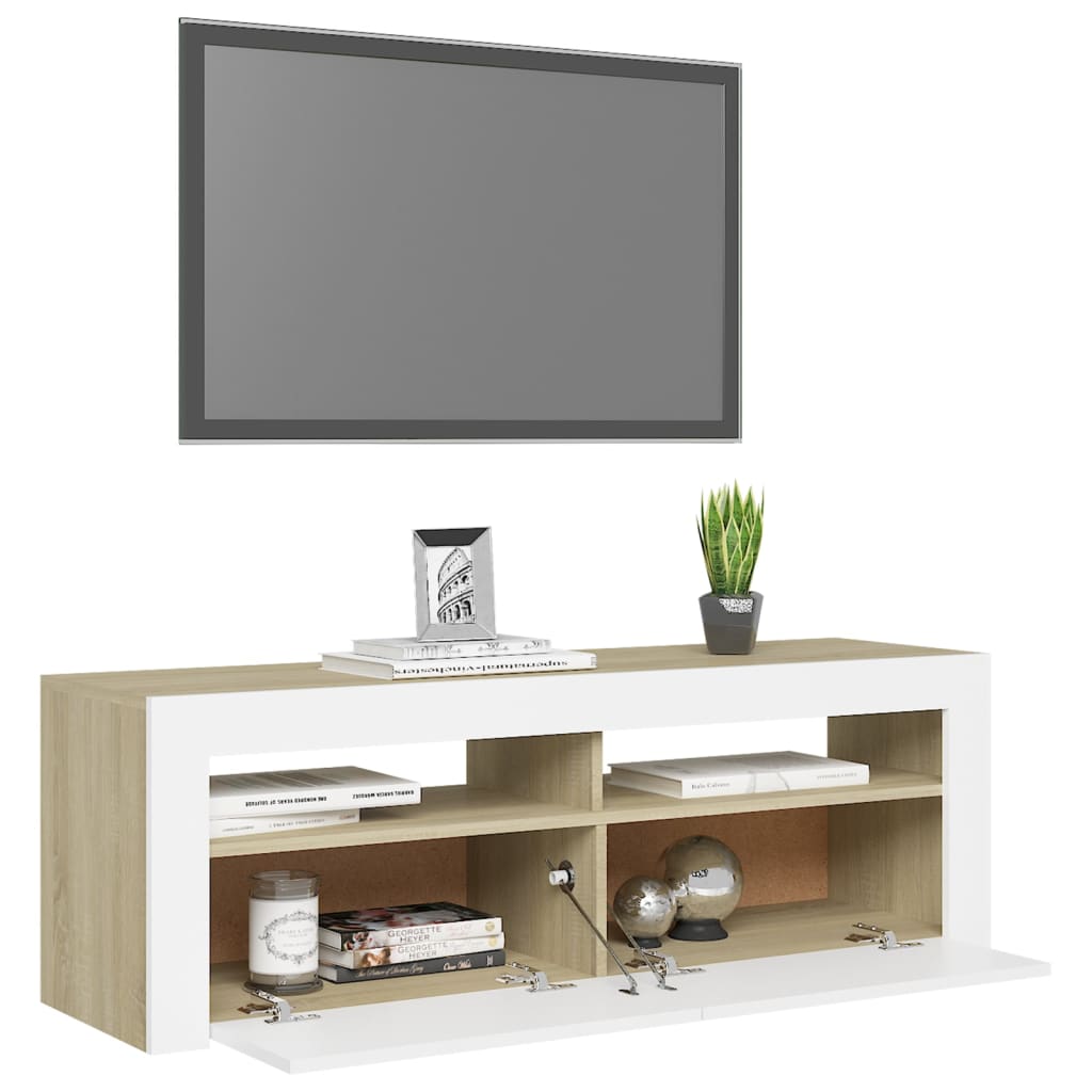 vidaXL TV skříňka s LED osvětlením bílá a dub sonoma 120 x 35 x 40 cm