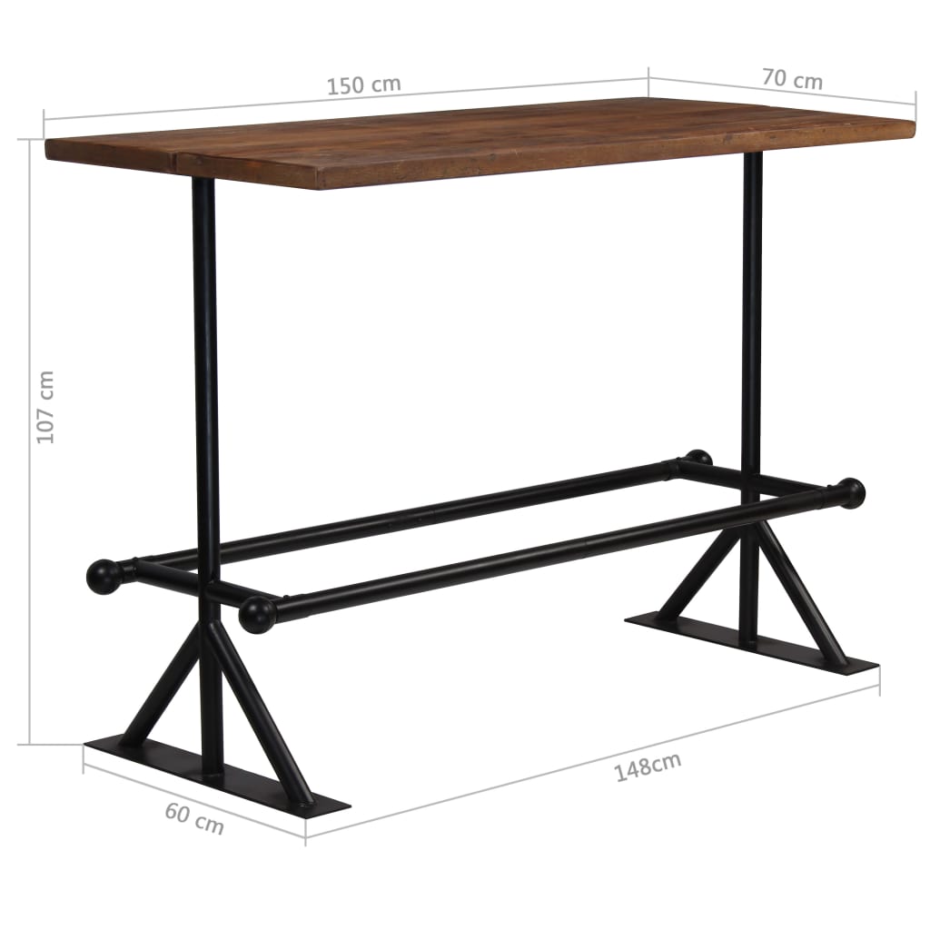 vidaXL Barový stůl masivní recyklované dřevo 150x70x107 cm tmavě hnědý