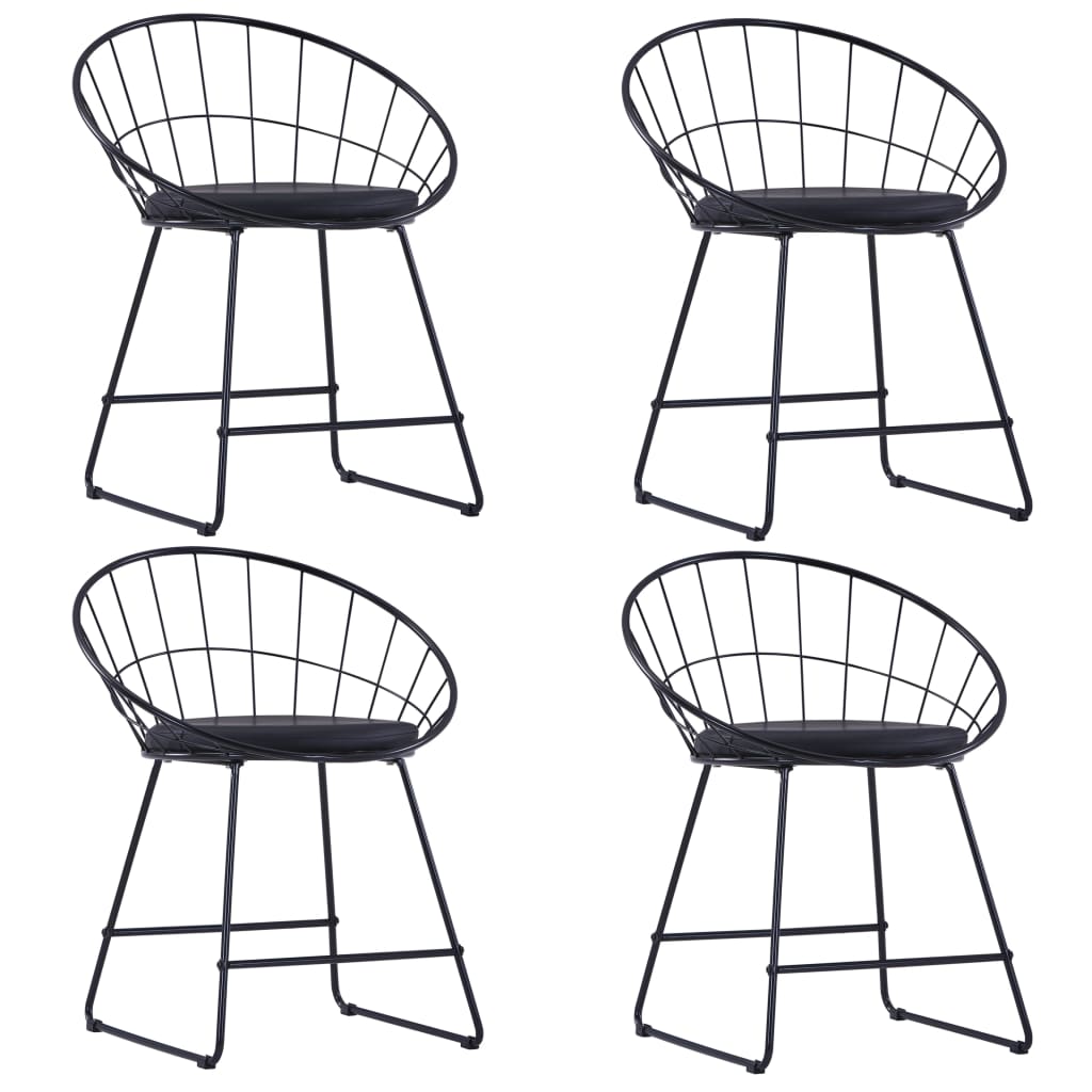 vidaXL Jídelní židle se sedáky z umělé kůže 4 ks černé ocelové