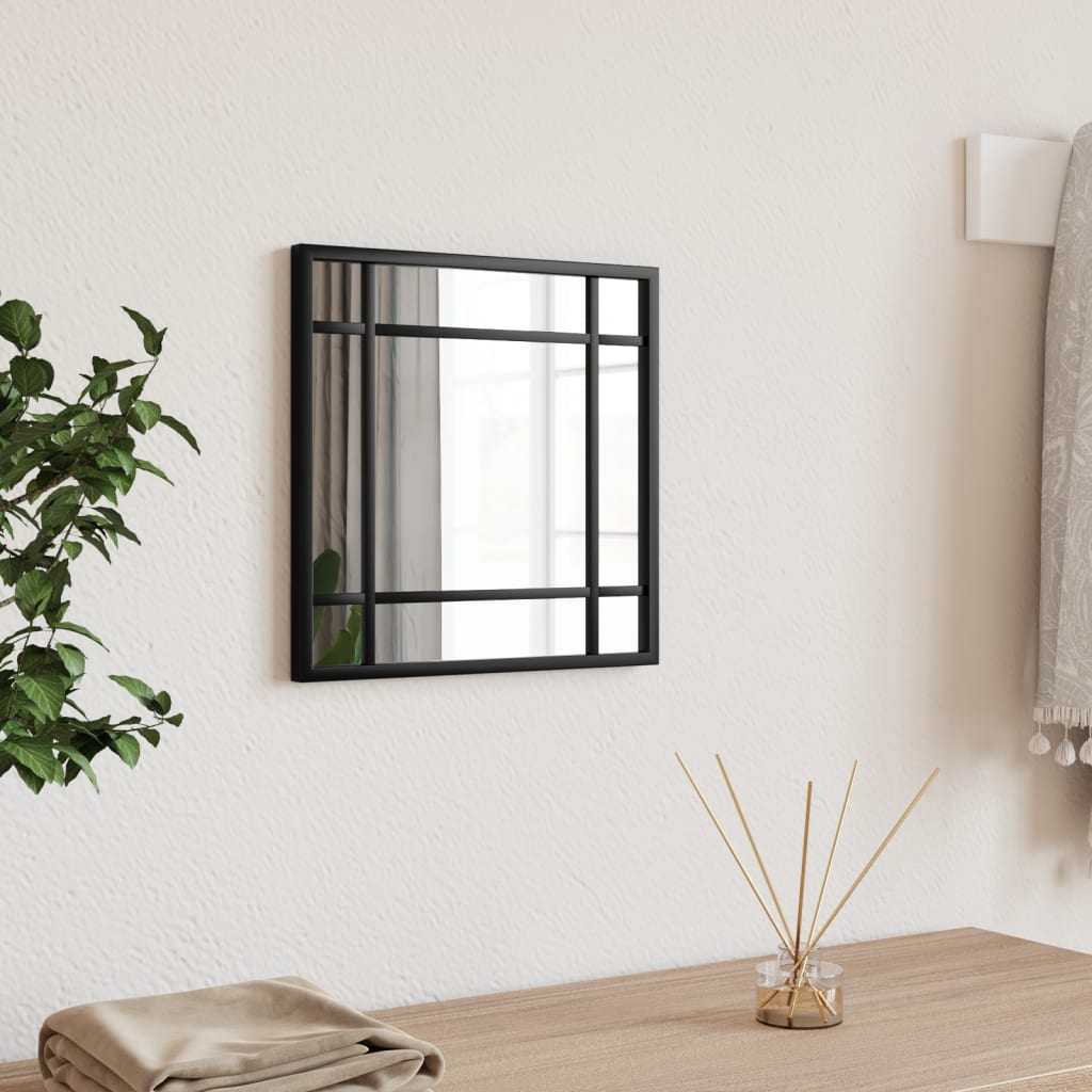 vidaXL Nástěnné zrcadlo černé 30 x 30 cm čtverec železo