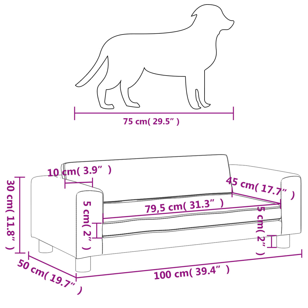 vida Pelíšek pro psa a prodlužovací díl krémový 100x50x30cm umělá kůže
