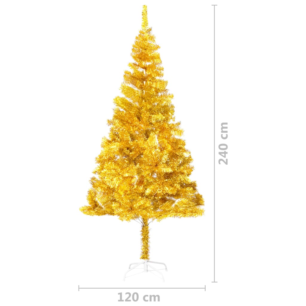 vidaXL Vánoční stromek s LED osvětlením a stojanem zlatý 240 cm PET