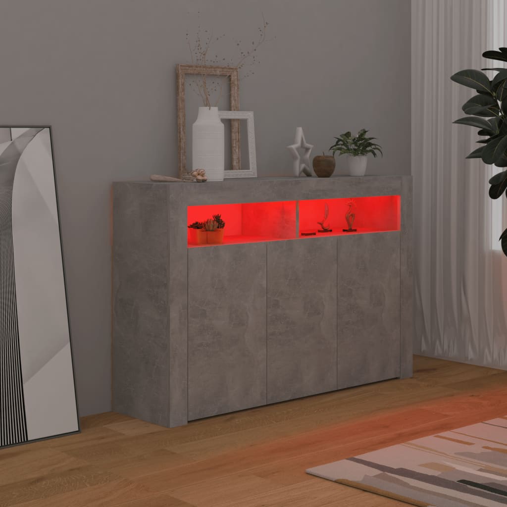 vidaXL Příborník s LED osvětlením betonově šedý 115,5 x 30 x 75 cm