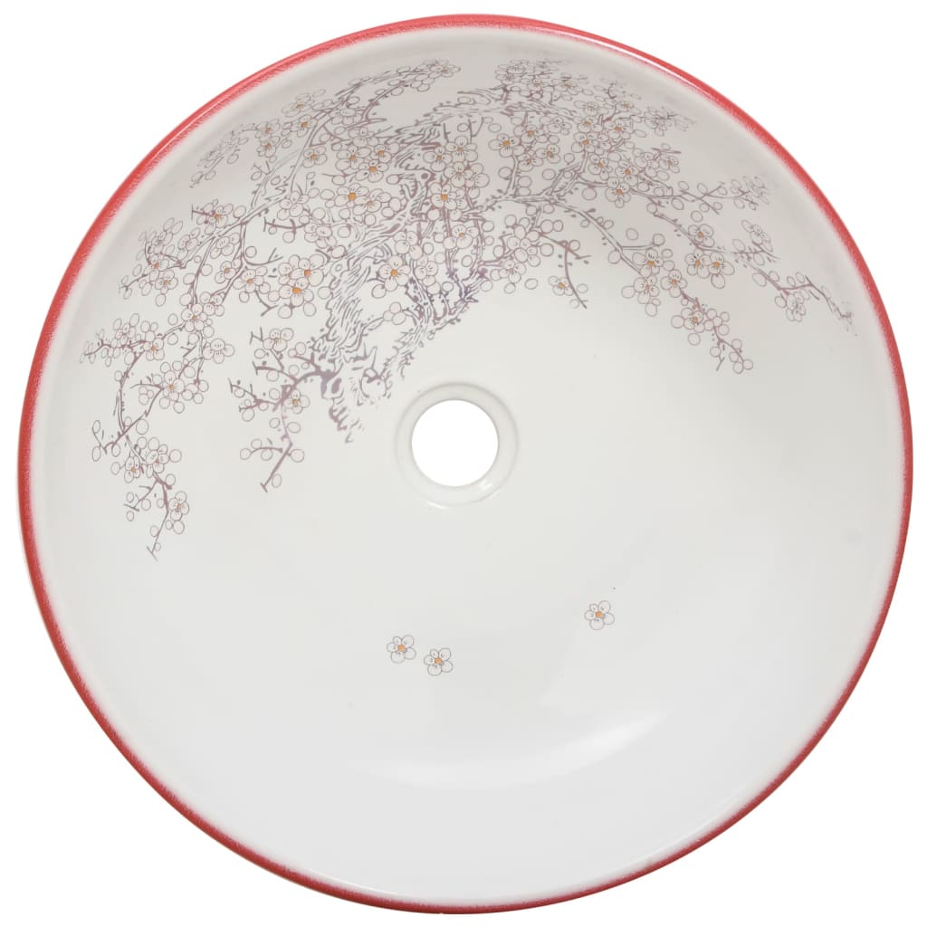 vidaXL Umyvadlo na desku bílé a červené kulaté Φ 41 x 14 cm keramika