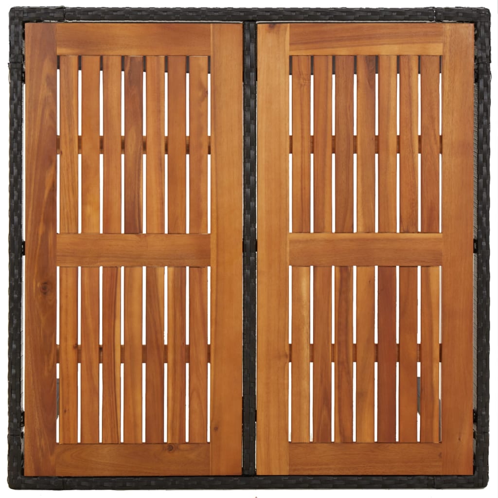 vidaXL Zahradní stůl s dřevěnou deskou černý 90 x 90 x 75 cm polyratan