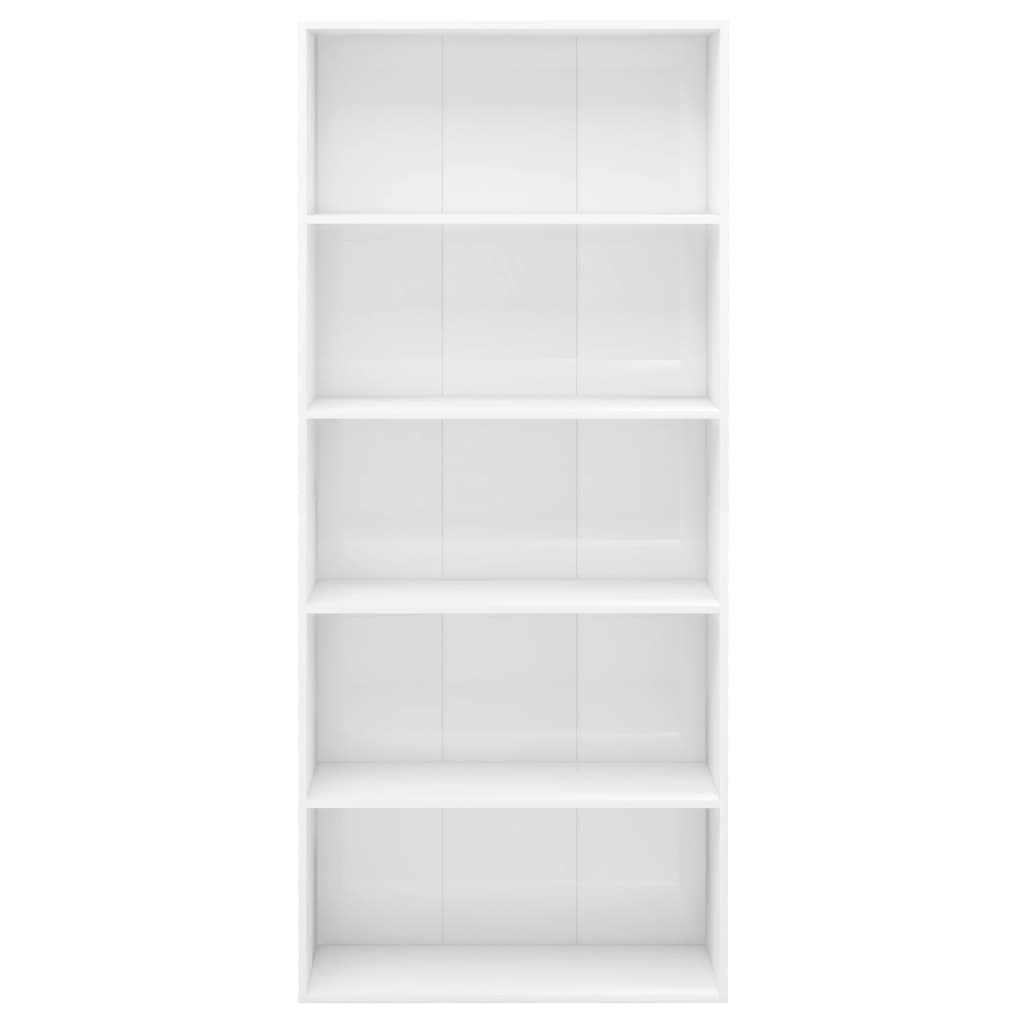 vidaXL 5patrová knihovna bílá s vysokým leskem 80x30x189cm dřevotříska