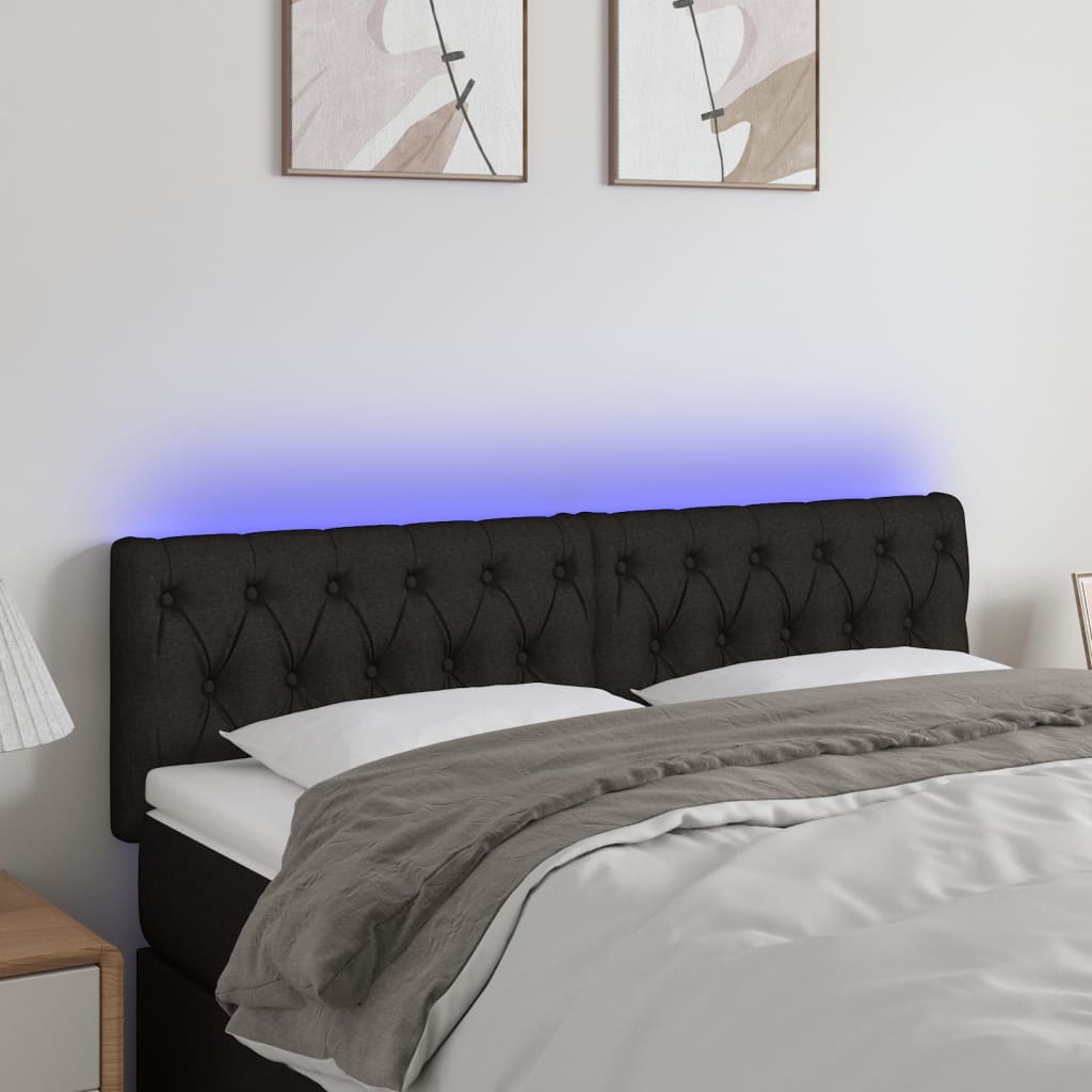 vidaXL Čelo postele s LED černé 144 x 7 x 78/88 cm textil