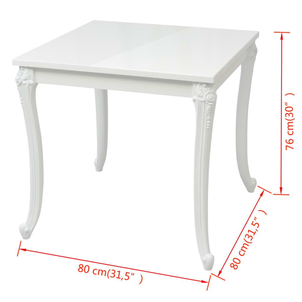 vidaXL Jídelní stůl 80x80x76 cm vysoký lesk bílý
