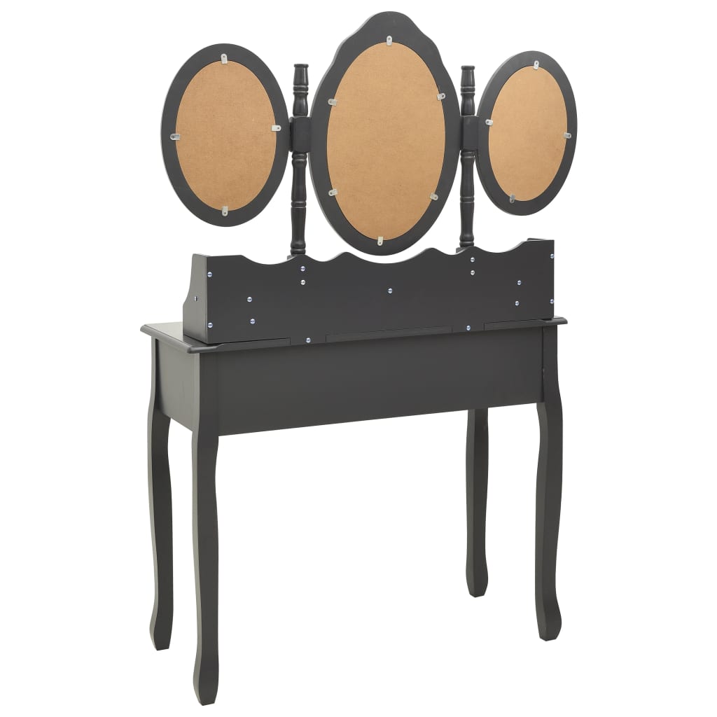 vidaXL Toaletní stolek se stoličkou a 3dílné skládací zrcadlo šedý