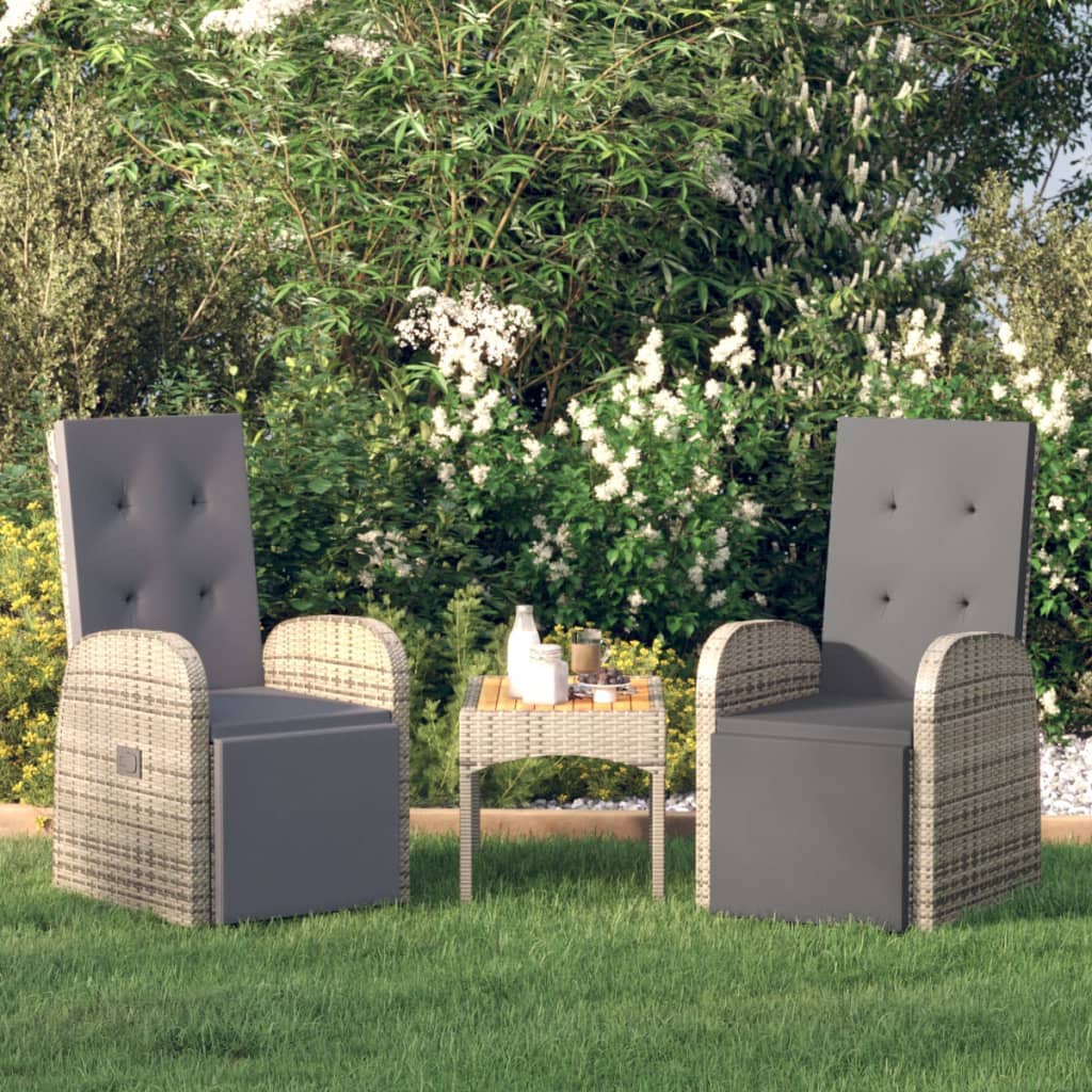 vidaXL Polohovací zahradní židle s poduškami 2 ks šedé polyratan