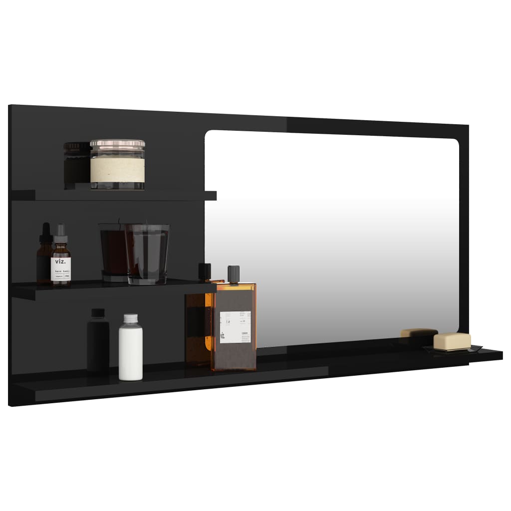 vidaXL Koupelnové zrcadlo černé vysoký lesk 90x10,5x45 cm dřevotříska