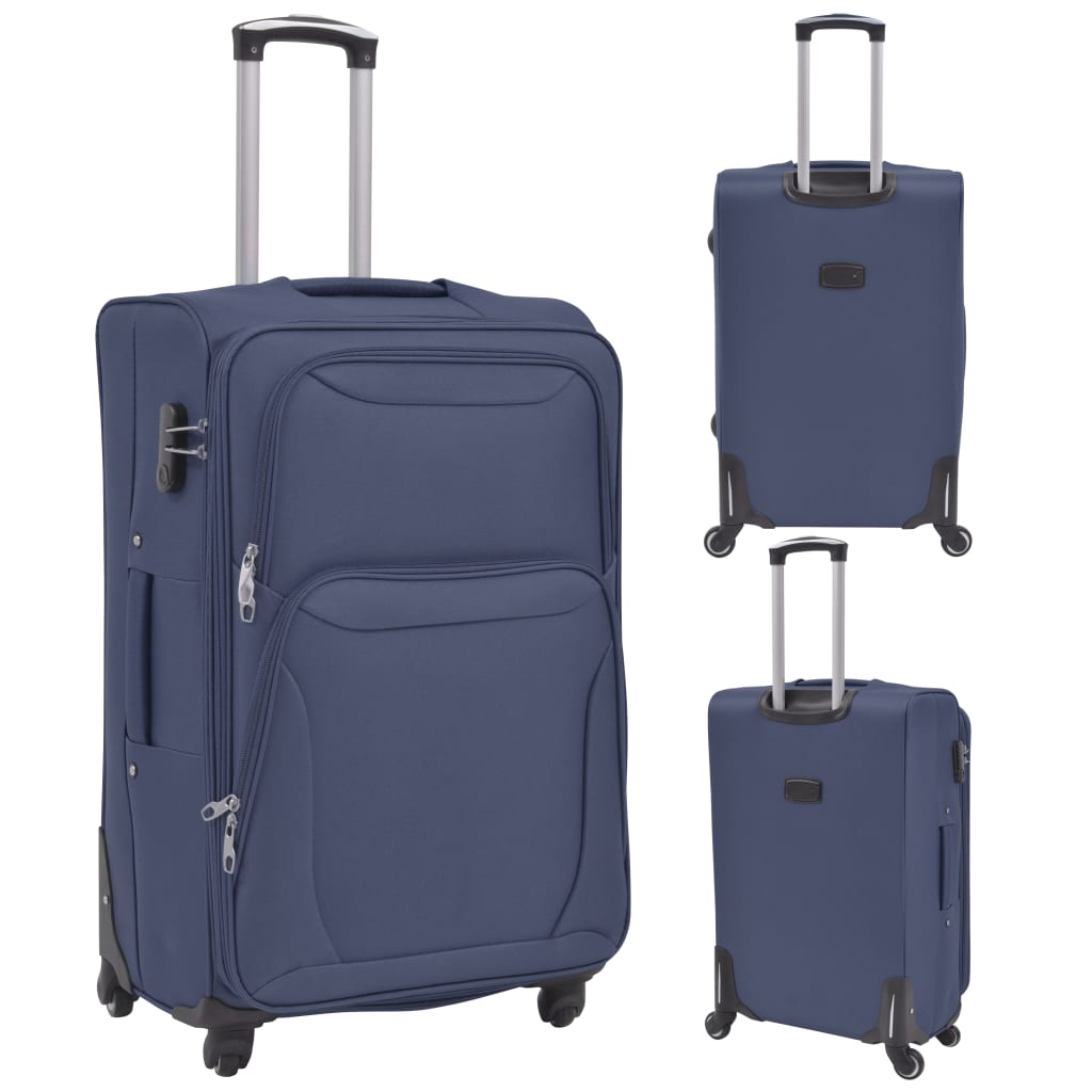 vidaXL 3dílná souprava měkkých kufrů na kolečkách, tmavě modrá