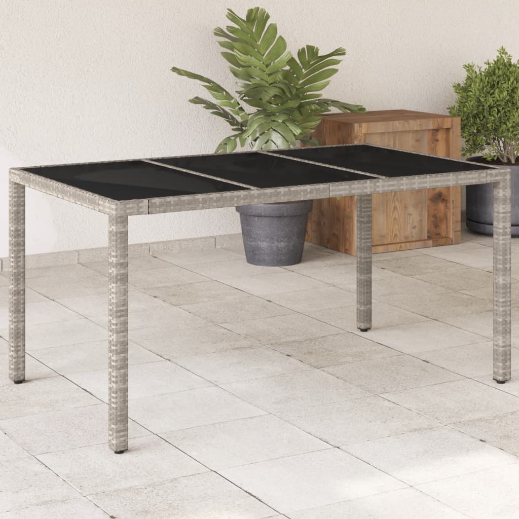 vidaXL Zahradní stůl skleněná deska světle šedý 150x90x75 cm polyratan