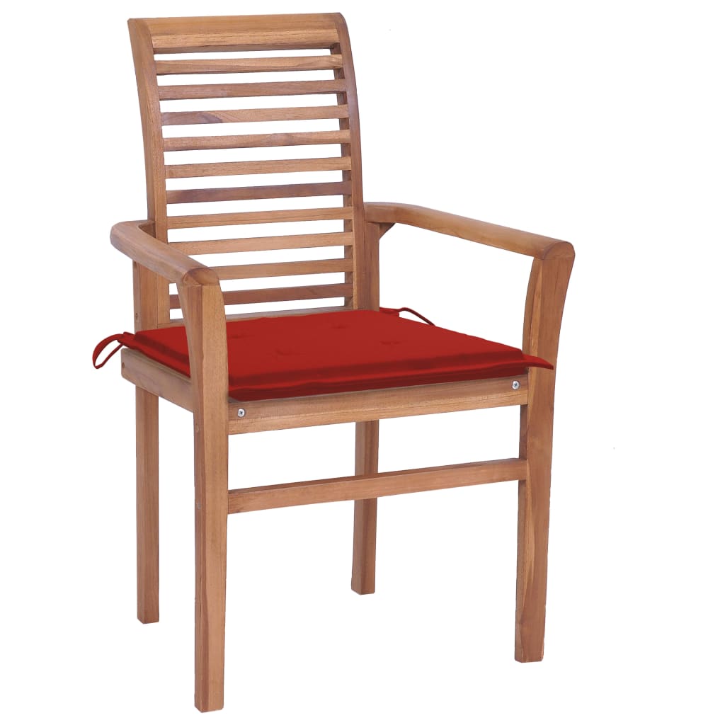 vidaXL Jídelní židle 4 ks červené podušky masivní teak