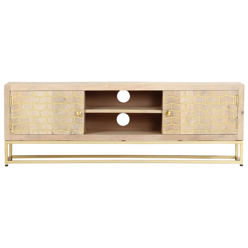 vidaXL TV stolek zlatý 120 x 30 x 40 cm masivní mangovníkové dřevo